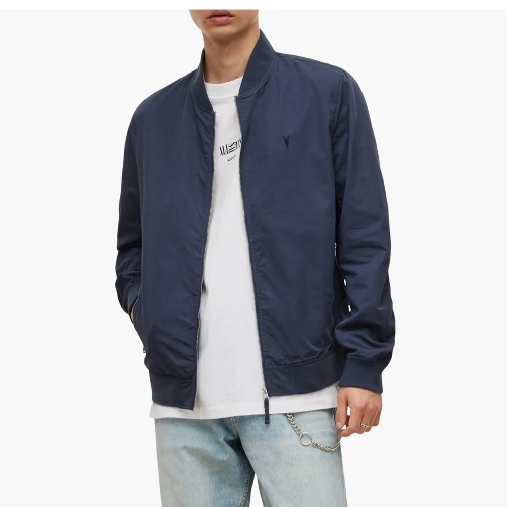 NWT ALL SAINTS MENS LARGE BASSETT BOMBER JACKET COMMAND BLUE